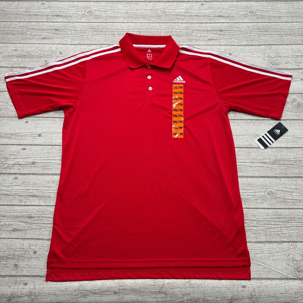 NEW Adidas Polo Shirt Men's 2XL Red 3-Stripe Climalite Short Sleeve Athleisure